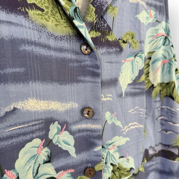Tommy Bahama Tropical Print Silk Button Front Shirt Dress 12 Blue Hawaiian Beach - Picture 3 of 9